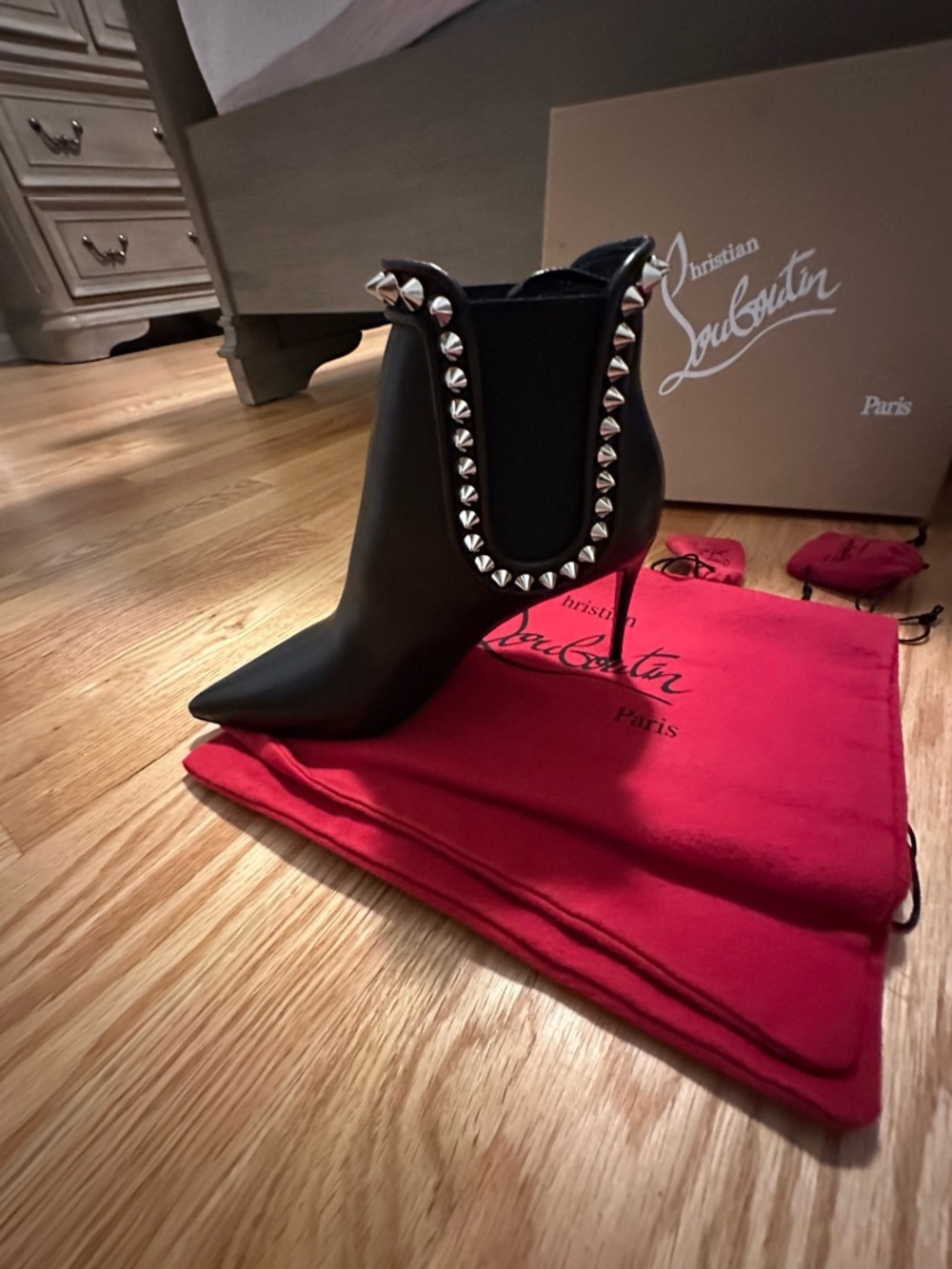 Christian Louboutin Black Studded Leather Pointed-Ankle Boots - Picture 3 of 5